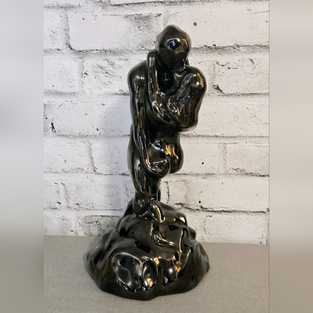 Signed L Burtt Vintage Abstract Couple Ceramic Sculpture Black 16.5 Inch